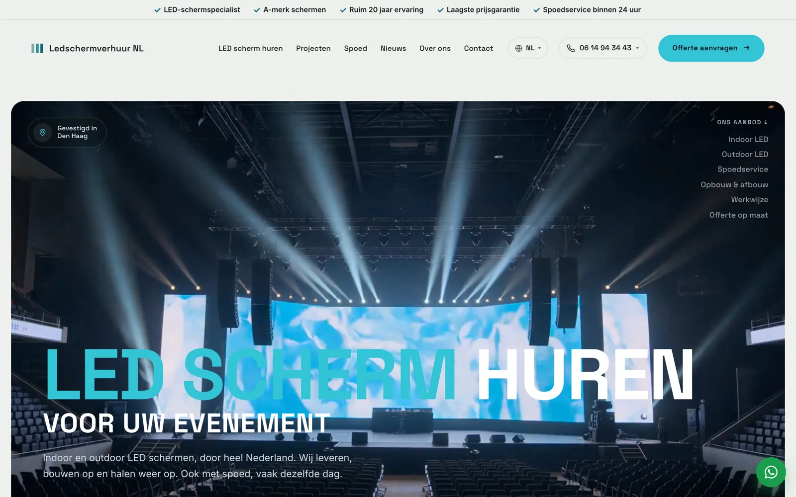 De homepage van Ledschermverhuur Nederland