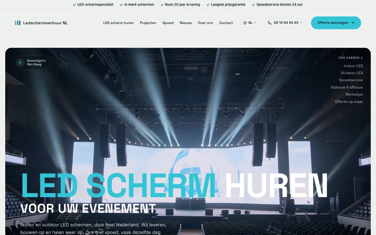 De website van Ledschermverhuur Nederland